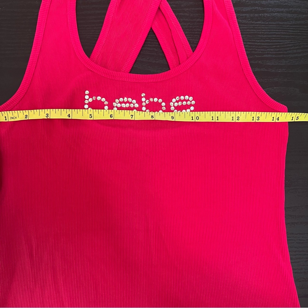Bebe Bright Pink Ribbed Rhinestone Cross back Tank Large - Picture 7 of 7